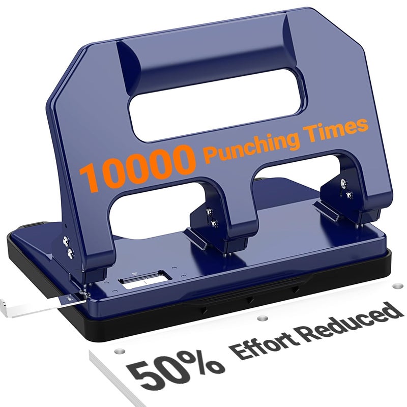 AFMAT Heavy Duty 3 Hole Punch, 3 Hole Puncher for Binder, 40-Sheet Three Hole Punch w/ 10000+ Uses, Metal Hole Puncher 3 Ring, 50% Reduced Effort, 9/32inch Hole, Bulit-in S.S. Paper Guide HPX1 (Blue) - Image 1